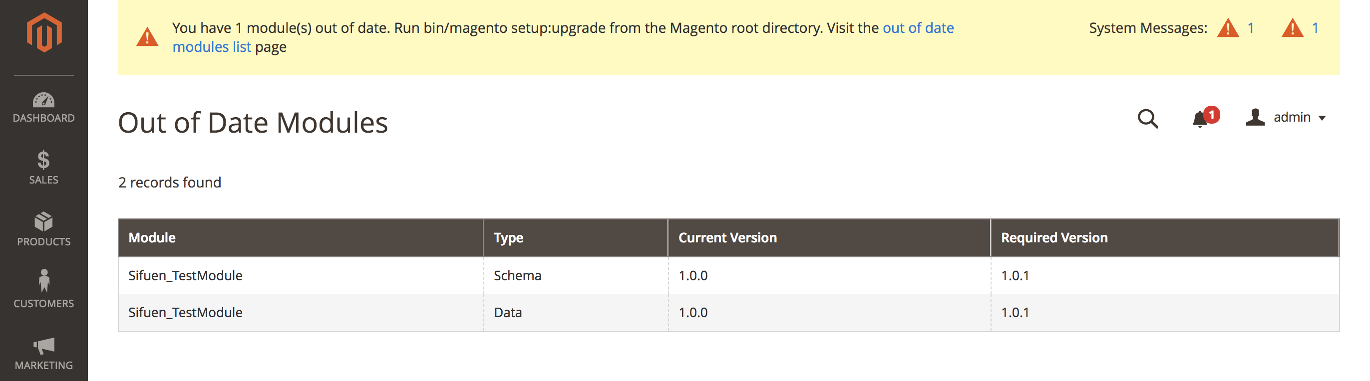 Out of date modules list page